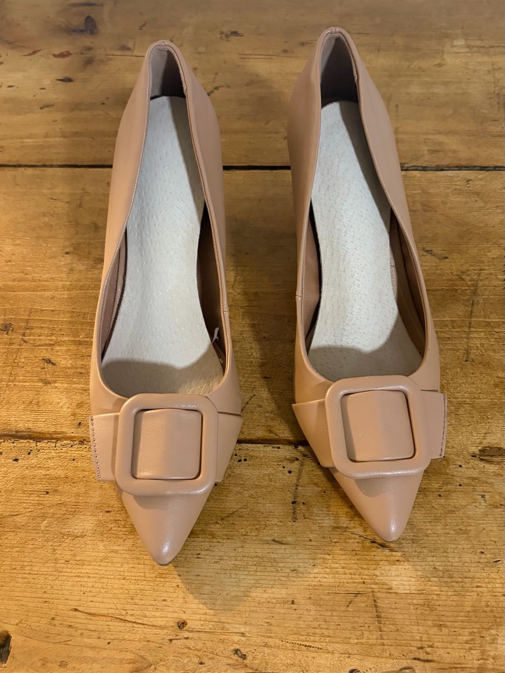 Anne Klein Pointed Toe Buckle Flats in Blush